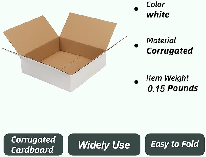 CRUGLA 7x7x2 White Shipping Boxes Set of 40, White Corrugated Cardboard Boxes for Small Business Shipping Mailing Packing