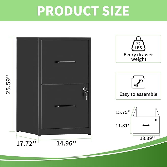 Metal File Cabinet with Drawer Heavy Duty Home Office Steel Vertical Filing Lockable Cabinets for Legal/Letter Size,Assembly Required
