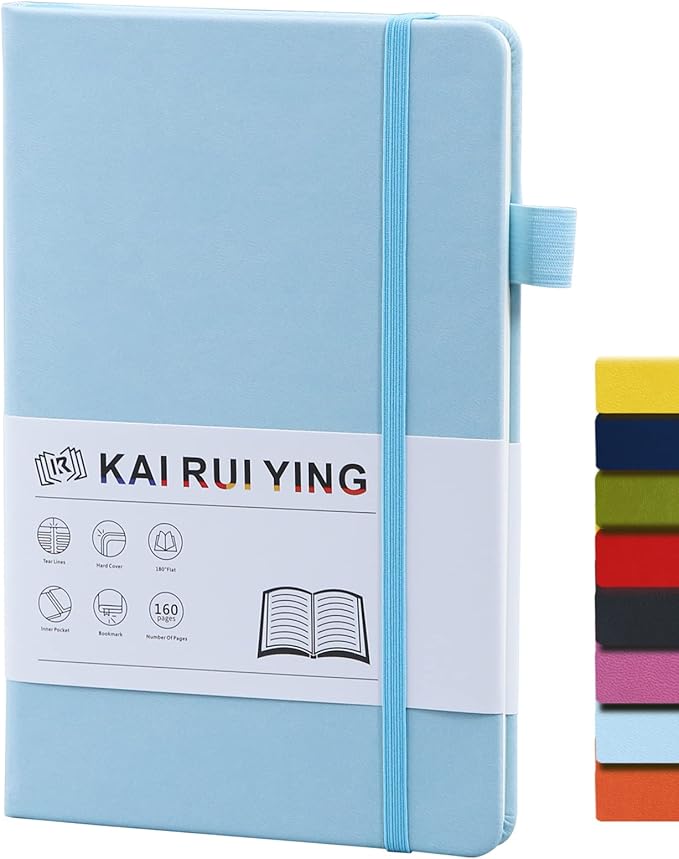 KaiRuiYing Lined Journal Notebook with Pen Holder, 160 Pages, 5.5'' × 8.6'' Medium Size A5-100 GSM Thick Paper, for Writing, Work, Office, Leather Hardcover