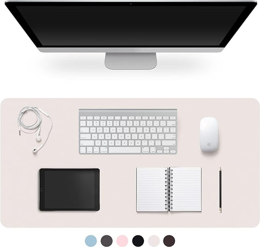 Leather Desk Pad Protector,Non-Slip Desk Pad,on-Slip PU Leather Large Mouse Pad,Easy Clean Desk Protecor Mat,Writing Pad for Office Work/Home/Decor(Off White, 47.2" x 17")