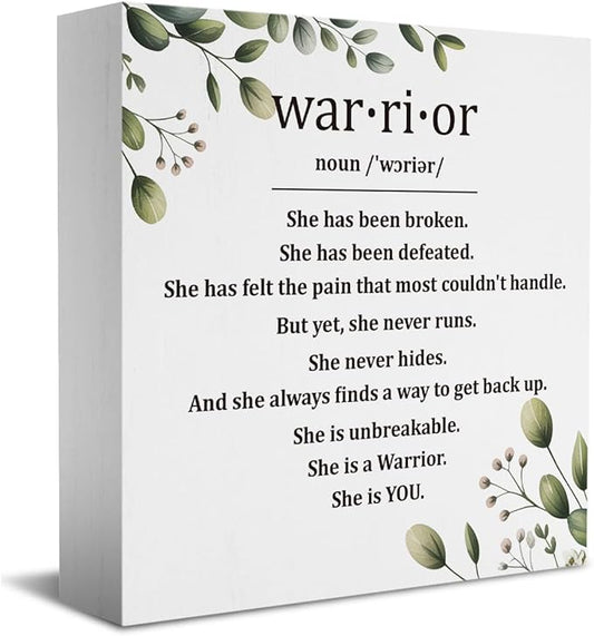 HEYBIG Cancer Motivational Decor Sign, Gifts Breast Cancer Gifts For Mom Warrior Survivor Friend Strength Gifts, Desk Sign Wooden Sign 5.1 X 5.1 Inch