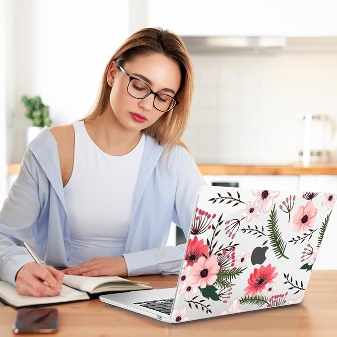 Teryeefi Compatible with M2 M1 MacBook Pro 13 Inch Case A2338 A2289 A2251 A2159 A1989 A1706 A1708 (2024 20203 2022-2016), Hard Shell Case & Keyboard Cover for Mac Pro 13" - W-Floral Pattern