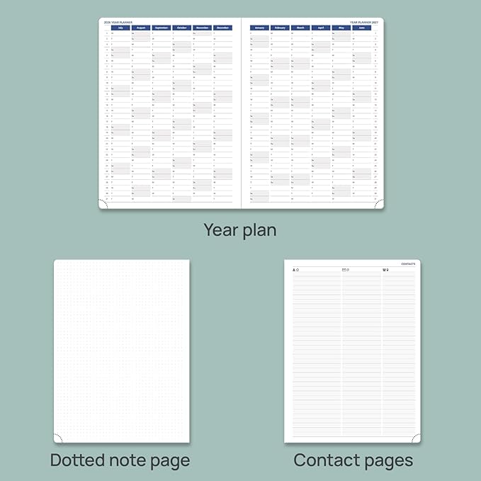 POPRUN Academic Planner 2025-2026, 8.5'' x 11.25'', Quarter-Hourly Appointment Book (July 2025-June 2026) with PU Leather Soft Cover, Dual Pockets, Monthly Tabs, 100GSM Thick Paper - Pacific Green