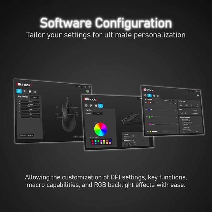 iRocks IRM31R RGB Backlight, Wireless Lightweight Gaming Mouse, Tri-Mode Connection, Kailh GM8.0 Mouse Switches, Advanced PixArt PAW3395 Optical Sensor, Resolution Up to 26,000 DPI - White