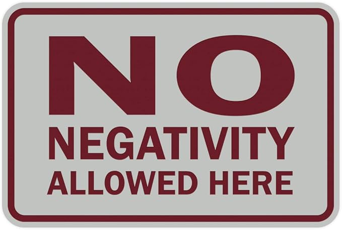 Signs ByLITA Classic Framed No Negativity Allowed Here Sign (Light Grey/Burgundy) - Large 5 Pack