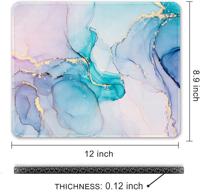 Auhoahsil Mouse Pad, 12 x 10 in Marble Art Theme Computer Mouse Pad for Desk, Premium-Textured Non-Slip Rubber Stitched Edges Waterproof Square Mouse Mat for Gaming Work Wireless Mice, Blue