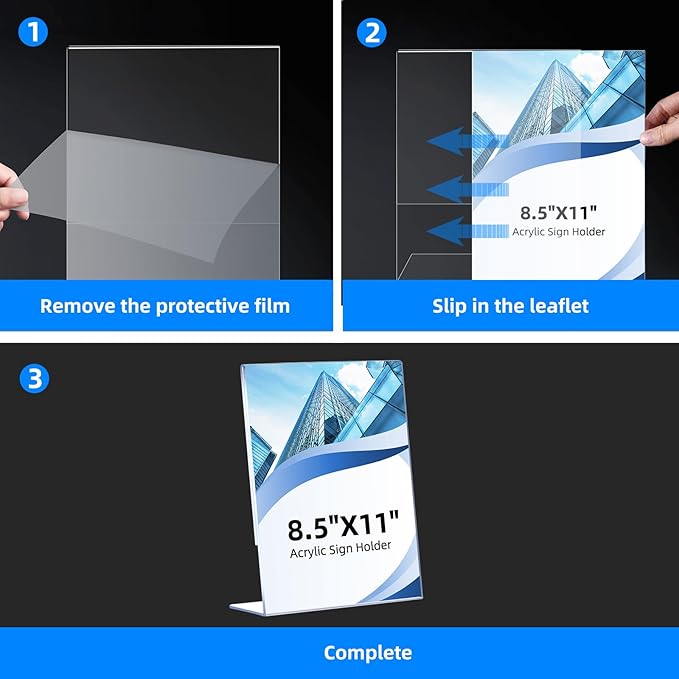 18 Pack Acrylic Sign Holder 8.5 x 11, Clear Plastic Display Stands for Tabletop, L-Shape Acrylic Stands for Flyers, Documents, Office, Restaurants, Vertical Sign Holder 8.5x11 for Desktop
