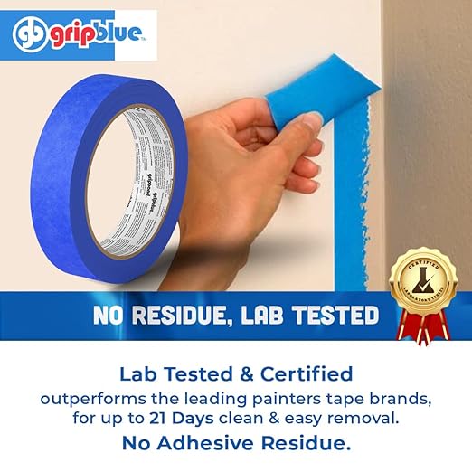 Blue Painters Tape 1 Inch Wide, 6 Rolls Masking Tape - Perfect for Precise Lines on Walls & Trim, Multi-Surface, Residue-Free, Easy Removal - Ideal for Indoor & Outdoor Use, 0.94in x 60yds