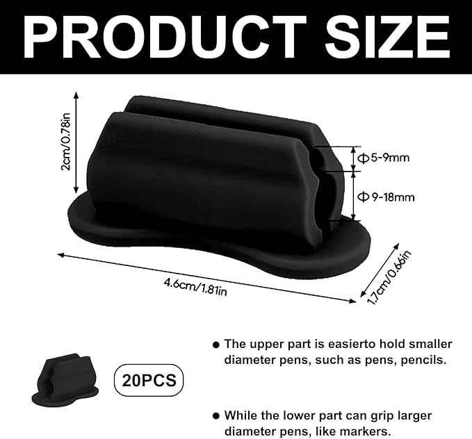 20 Pack Pencil Holders, Adhesive Desk Pencil Holder For Classroom Clipboard Wall, Silicone Pen And Marker Holders For School Student Kids Teacher Office Desk Accessories (Black) (Black)