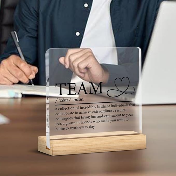 Team Appreciation Gifts for Coworkers Employees, Office Gifts for Women Men Staff Work Bestie Teachers Coaches, Teamwork Desk Decor Acrylic Sign for Home Office, 4 x 4 Inches