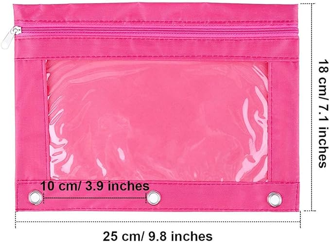 Zippered Binder Fabric Pencil Pouch 3 Rings with Clear Window for School Classroom Organizers 8 Pack (Multicolor)