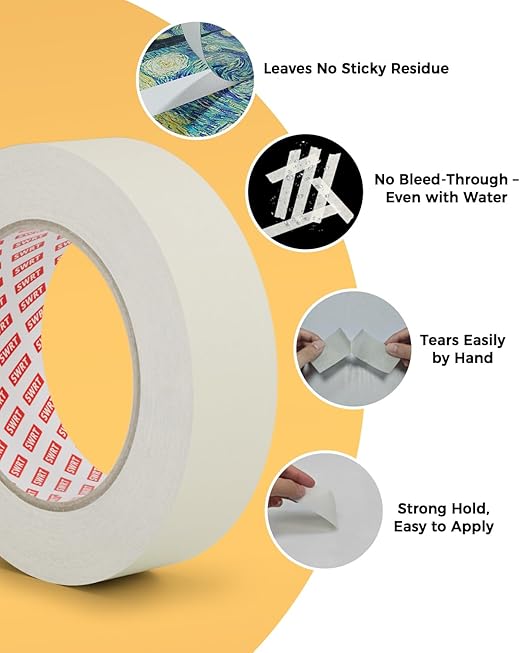 SWRT Masking Tape 0.75 inch x 55 Yards x 10 Rolls (550 Total Yards), Adhesive Painting Tape Bulk for General Purpose Beige White Color for Painting, Crafting, School Stationery, Arts, Home Use etc