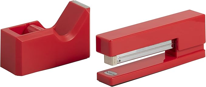 JAM PAPER Office & Desk Sets - 1 Stapler & 1 Tape Dispenser - Red - 2/Pack
