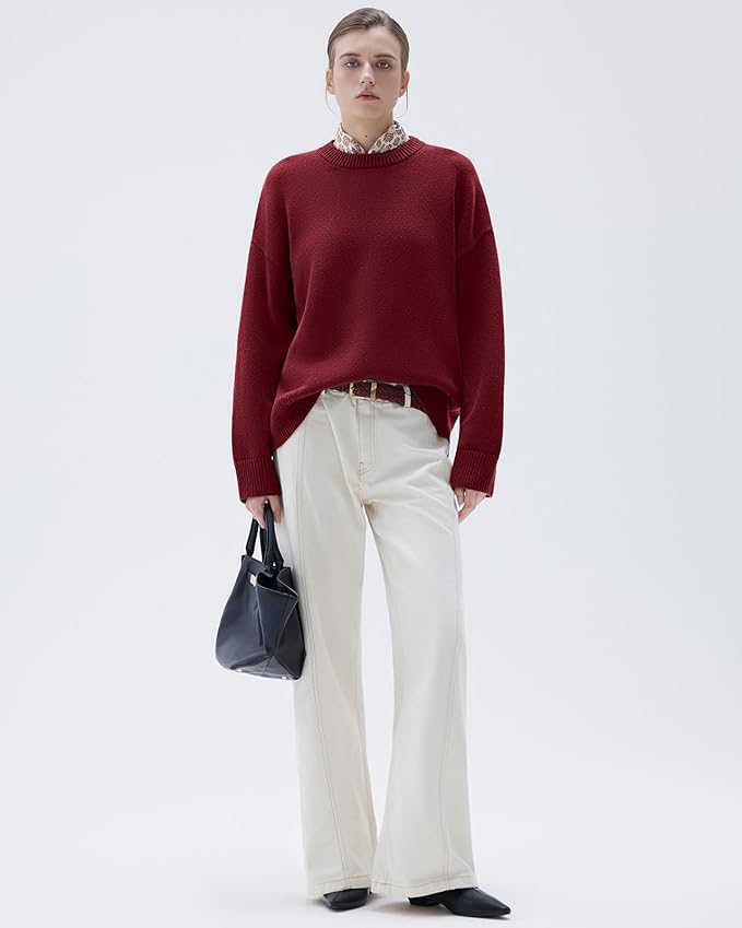 SUUKSESS Women Cashmere Oversized Long Sleeve Pullover Sweater Crew Neck Jumpers