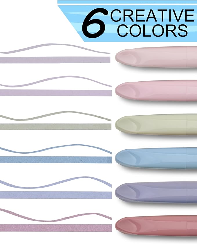 Aesthetic Highlighters, Lipstick-shaped Highlighters, Assorted Colors With Soft Chisel Tip,No Bleed Bible Highlighter Pastel,Unique Highlighters, 6 Pack