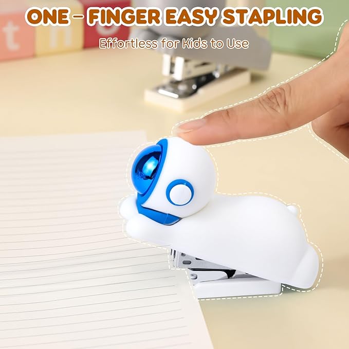 Honagu Cute Stapler, Cartoon Stereoscopic Silicone Stapler, Labor-Saving Office Supplies, Desktop Stationery Gift for Students Kids (White)