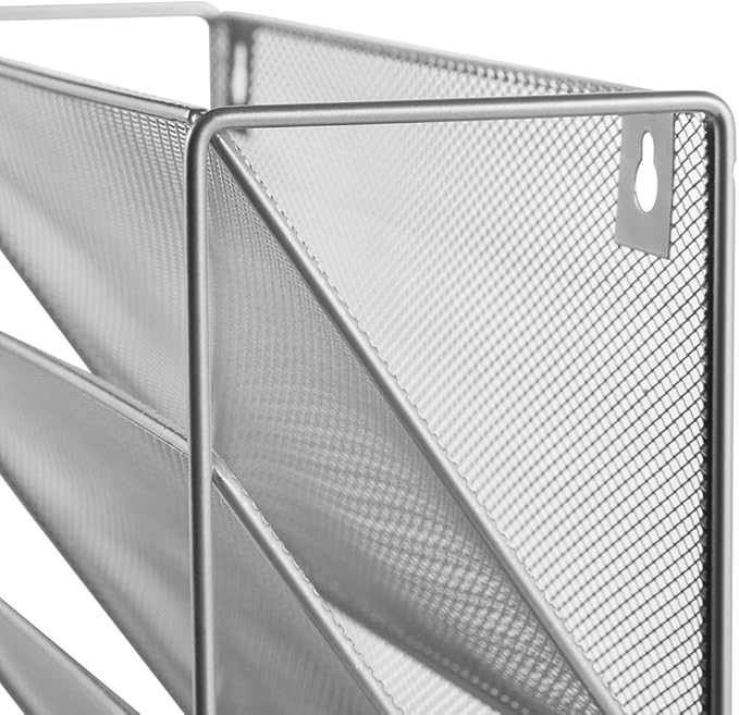 EASEPRES Desk File Organizer Mesh 6-Tier, Hanging Wall Mount Document Organization Stand, Desktop Vertical Mail Paper Folder Holder Rack with Bottom Tray for Office Home Cubicle Countertop, Silver