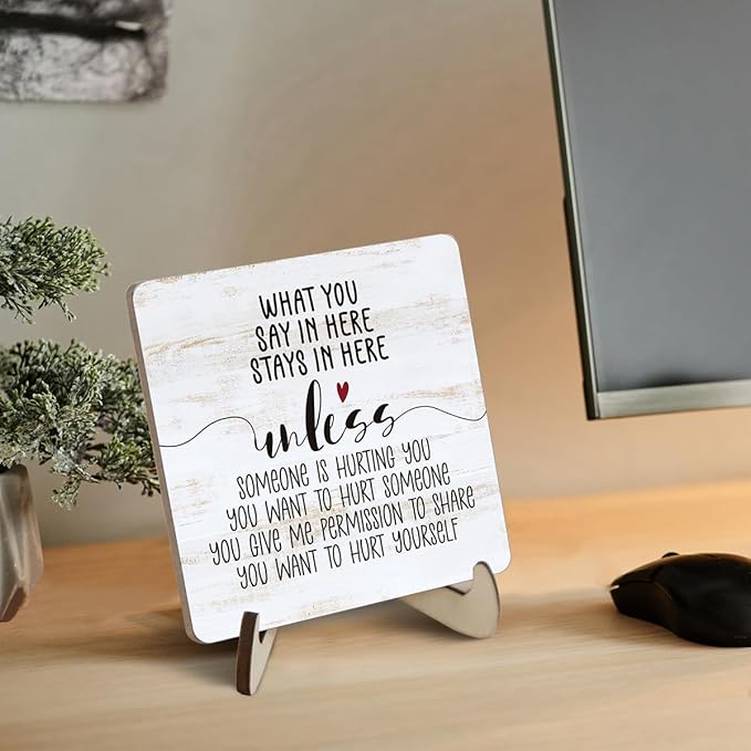 Wooden Mental Health Plaque - Desk Sign for Psychology, Therapy & Counseling Offices