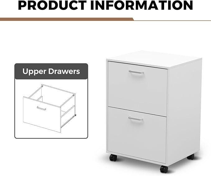 QDSSDECO 2 Drawer Mobile File Cabinet, Rolling Vertical Filing Cabinet fits A4, Legal Paper and Letter Paper for Home Office, White