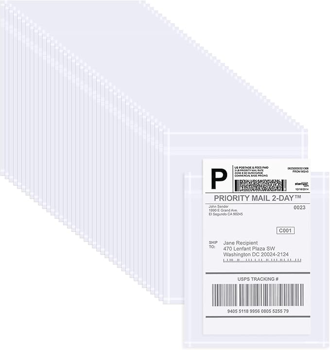 AZUREAL 100PCS Shipping Label Sleeves, 4.5" x 5.5" Packing Slip Pouches, Packing List Envelopes/Shipping Label Envelopes for Mailing, Packing List, Packaging, Protective Documents
