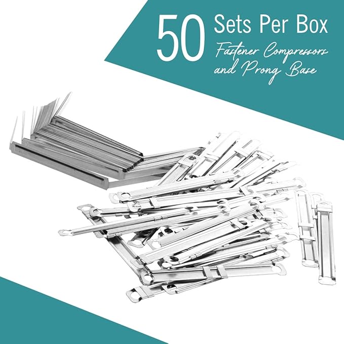 Prong Paper Fasteners, 2" Capacity Fasteners, 2.75" Base, 50 Complete Base Set Paper Fastener Prong Fasteners