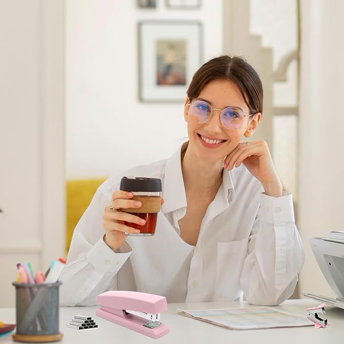 Pink Office Stapler, 25 Sheet Capacity with 2000 Staples and Staple Remover, Desktop Stapler,Pink Office Supplies for Students and Office Clerks