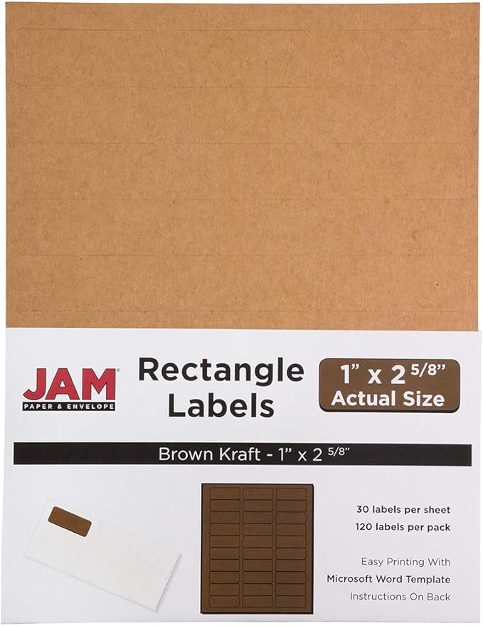 JAM PAPER Return Address Labels - Standard Mailing - 1 x 2 5/8 - Brown Kraft - 120 Shipping Labels/Pack