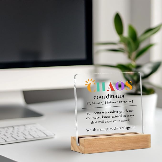 Christmas Thank You Gifts, Chaos Coordinator Gifts Table Desk Decor, Thank You Gifts for Women Coworkers Boss Nurse, Office Gifts Acrylic Sign, Teacher Boss Lady Gifts, Acrylic Plaque with Stand, Office Home Bedroom Decor