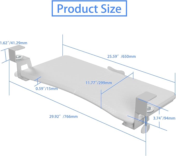 suptek Keyboard Tray Under Desk Pull Out with C Clamp Mount, Computer Keyboard & Mouse Tray, 25.6 (30 Including Clamps) x 11.8 inch Slide-Out Platform Computer Drawer for Typing, Carbon White, DSF1DJW