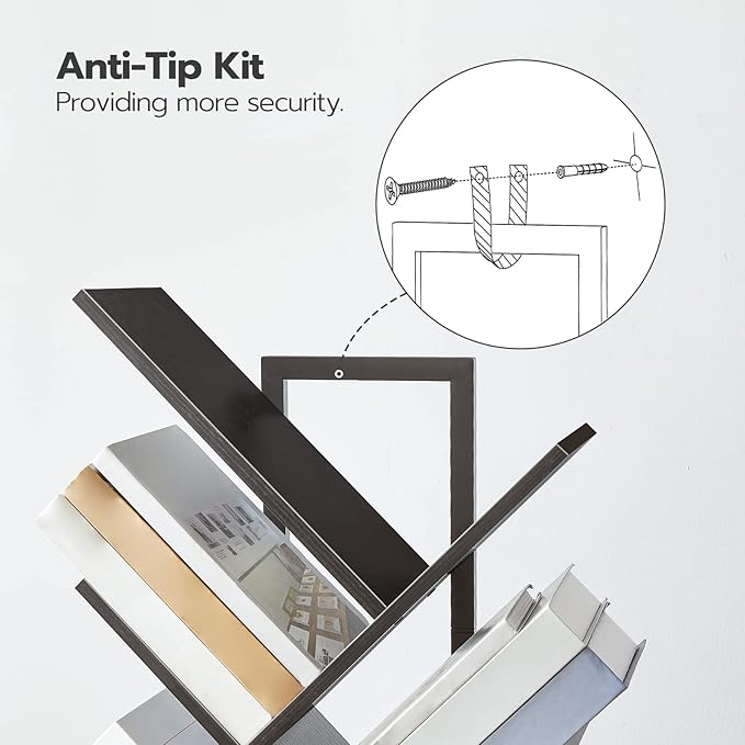 HOOBRO Tree Bookshelf, 9-Tier Bookcase Wooden Shelves, Floor Standing Storage Rack, for Display of CDs, Books in Living Room, Home Office, Wood Storage Rack for Bedroom, Black BB08SJ01G1