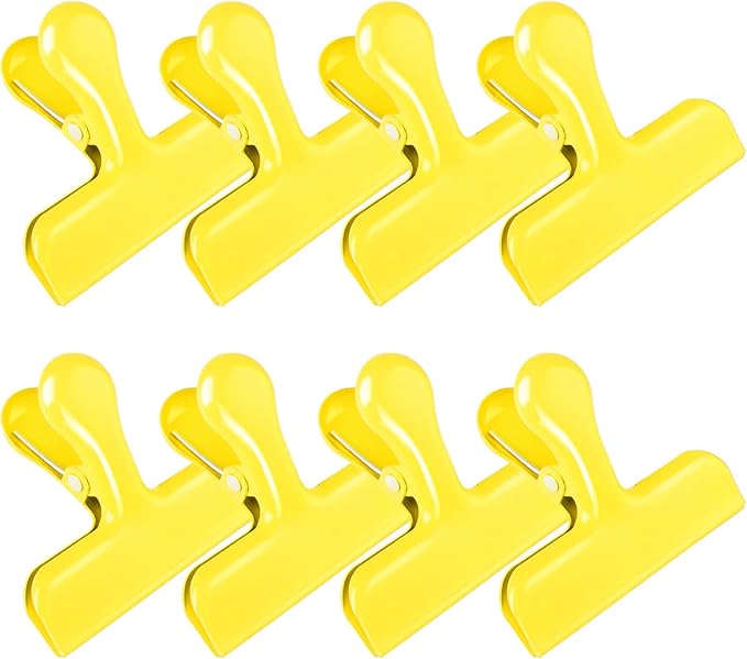 Bag Clips Heavy Duty Stainless Steel Chip Clips, Food Bags Clamp Great for Kitchen Office to Seal Coffee Bags, Paper Sheets - Pack of 8（Yellow）