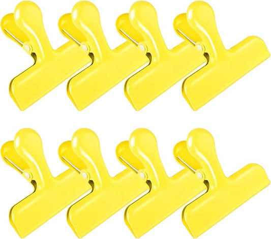 Bag Clips Heavy Duty Stainless Steel Chip Clips, Food Bags Clamp Great for Kitchen Office to Seal Coffee Bags, Paper Sheets - Pack of 8（Yellow）
