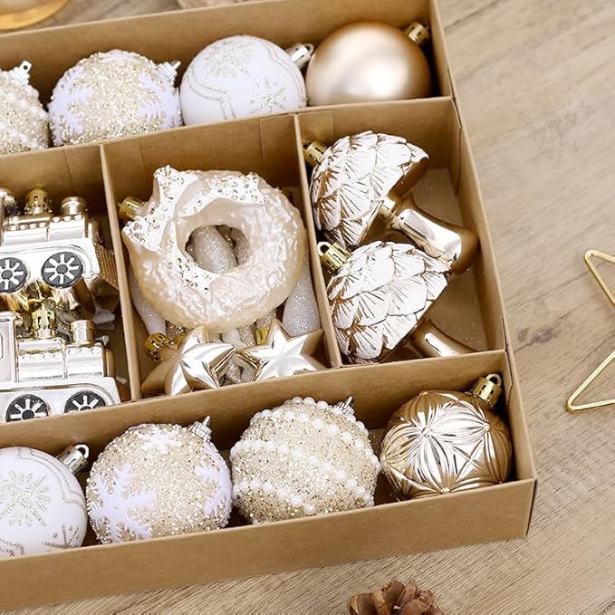 2025 Latest Model Premium 90 Pcs Shatterproof Christmas Ornaments Set,2.36 Inch Festive Baubles with Snowflake, Classic Gingerbread & Snowflake Designs, Ideal Gift for Xmas/Wedding/Party (Red & Gold