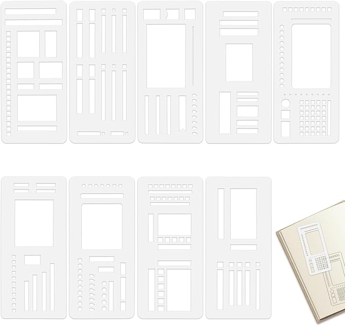 9Pcs Handmade Flexible Record Templates, Reusable Planner Stencils for Dot Grid Journals, Versatile Drawing and Checklist Templates Journal Stencils Drafting Tools with Coils Discs Rings