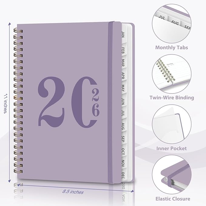 2026 Planner, Weekly and Monthly Calendar Agenda Book, Jan 2026 - Dec 2026, Hardcover Planning Academic Planner for Office School Supplies and Desk Accessories - Letter Size (8.5'' x 11'')