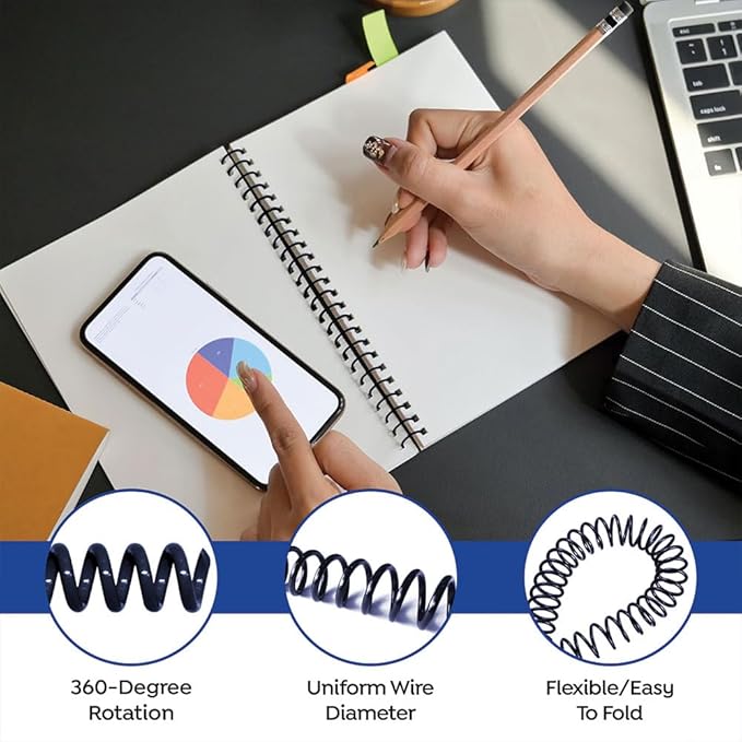 TruBind 13mm (1/2 in.) Spiral Binding Coils for Reports, Presentations and Proposals | 4:1 Pitch | 12 in. Length | Navy | 105 Sheets Binding Capacity | 100 Pack