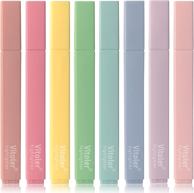 Vitoler Highlighters,8 Colors Chisel Tip Cute Highlighters,No Bleed Bible High lighters for Journaling Planner Notes School Supplies
