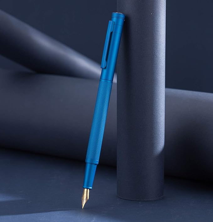 Asvine Blue Forest Fountain Pen Fine Nib, Classic Design with Converter and Metal Pen Case, The Light of Hope Serise