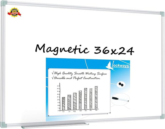 Lockways Magnetic Dry Erase Board, 36 x 24 Inch Magnetic Whiteboard White Board, 1 Dry Erase Markers, 2 Magnets for School, Home, Office