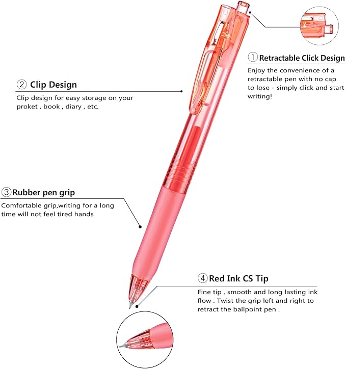 Aozora Gel Pens Fine Point Smooth Writing Pens Retractable Pens 0.5mm Quick Dry Office School Supplies (Red-100pack)
