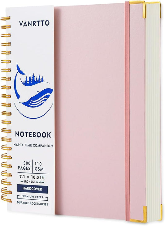 Spiral Notebook, Hardcover B5 College Ruled Notebooks, 300 Pages Notebooks for Work and School, 110 GSM Thick Papers Journals for Writing, Office Supplies for Women and Men Pink B5