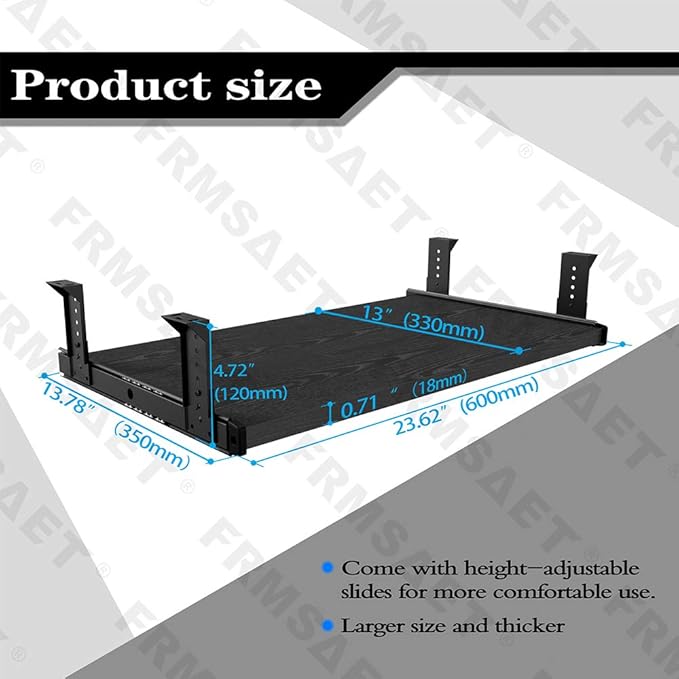 FRMSAET Furniture Accessories Office Product Suits Hardware 20/24/30 inches Keyboard Drawer Tray Wood Holder Under Desk Adjustable Height Platform. (24 inches, Black)