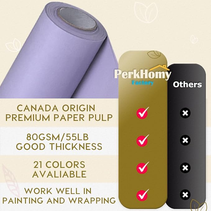 PerkHomy 36" x 2,400" (200') Light Purple Kraft Paper Roll for Craft Bulletin Board Paper Art Table Covering Crafting Gift Wrapping Bouquet Packing Parcel 80GSM 55LB (Light Purple, 36" x 200')