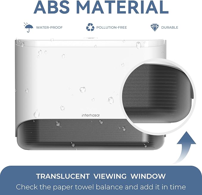 Paper Towel Dispenser Wall Mount Adhesive Multifold Trifold c-Fold Folded Commercial Paper Hand Towel Dispenser for Bathroom 10.8" L x 3.5" W x 8" H (White)