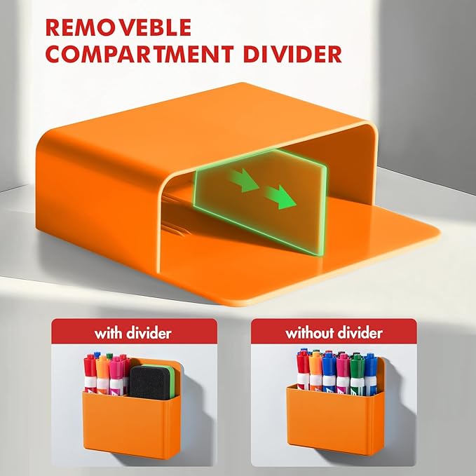 BEYGORM 2 Pack Plastic Magnetic Pen Holder for Refrigerator, Dry Erase Marker Holder for Whiteboard，Magnet School Locker Organizer Accessories, Pencil Cup, Pen Caddy, Classroom Organization(Orange)
