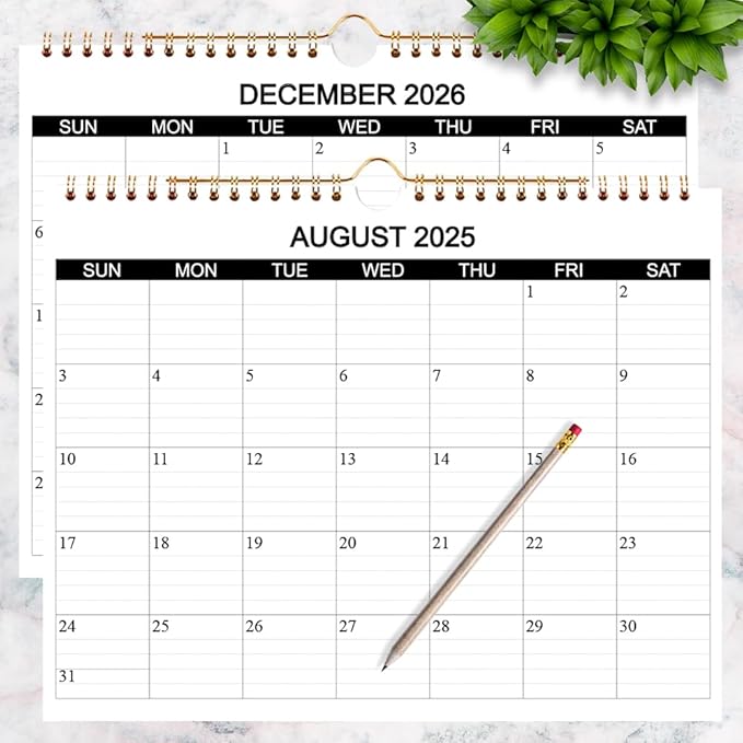 Calendar 2025-2026 - Wall Calendar 2025-26 Runs from August 2025 to December 2026, 17 Months Calendar with Thick Paper for Planning at Home or Office, 8.5 x 11 Inch, Black