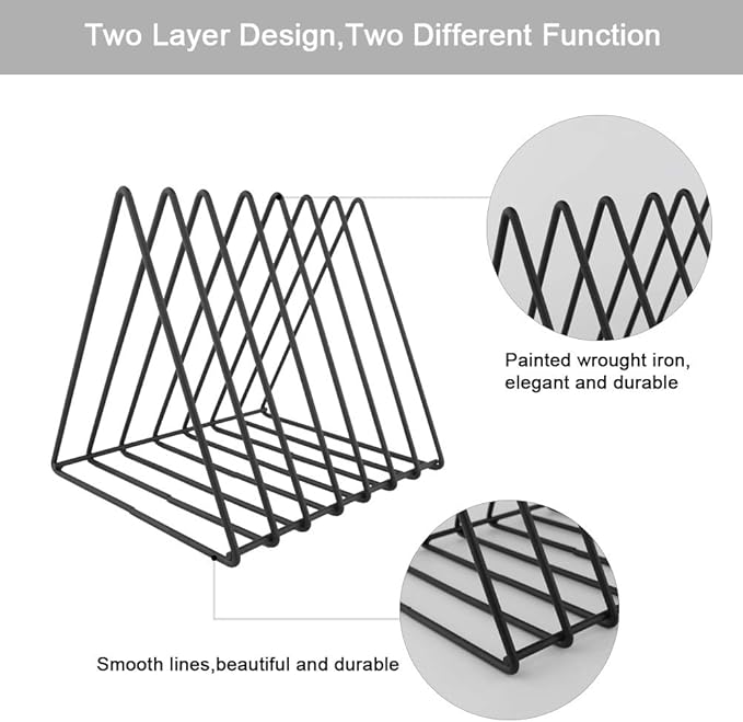 Urban Deco Triangle Desk Organizers Metal Wire Magazine Holder 7 Sections Decorative Organizer Vinyl Record Storage Office File Organizer For Desk - Black Magazine File Holder - Pack of 2