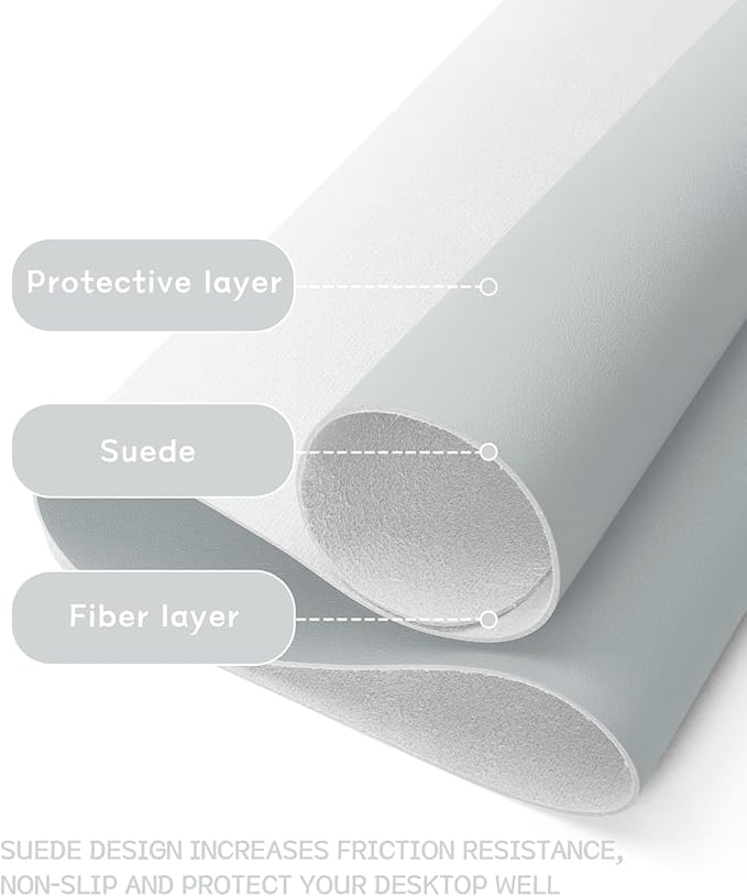 YSAGi Non-Slip Leather Desk Pad L Size, Waterproof Laptop Computer Desk Keyboard Mat, Table Protector Blotter Mat, Large Mouse Pad for Office/Work/Home/Decor(Silver-Grey, 35.4" x 17")