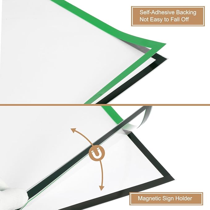 uxcell 2 Pcs Magnetic Sign Holder, 11.7" x 16.5" Self-Adhesive Magnetic Wall Signs Holder Magnetic Picture Frame Document Holder for Home Office Wall Window Displays, Green