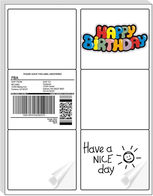 White Sticker FBA Labels – 4" x 3.33" – Laser/Inkjet Compatible – (6 Label/Sheet), 2000 Sheets - 12000 Total Adhesive Labels